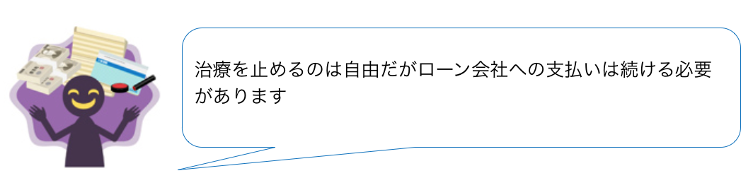 治療を止めるのは自由だがローン会社への支払いは続ける必要があります